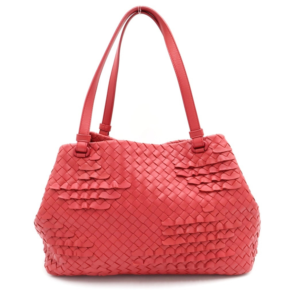 BOTTEGA VENETA(ボッテガヴェネタ) イントレチャート フリル レザー トートバッグ ハンドバッグ ショルダーバッグ レッド レディース