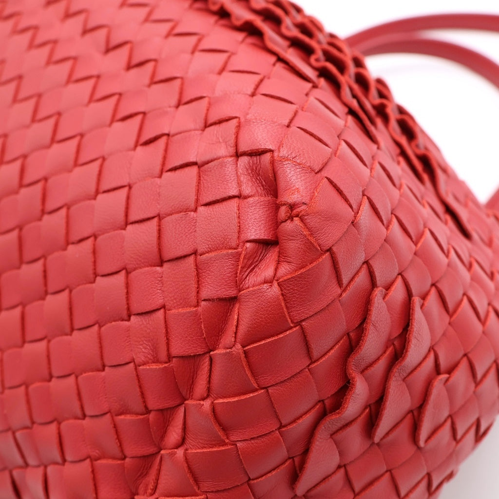 BOTTEGA VENETA(ボッテガヴェネタ) イントレチャート フリル レザー トートバッグ ハンドバッグ ショルダーバッグ レッド レディース