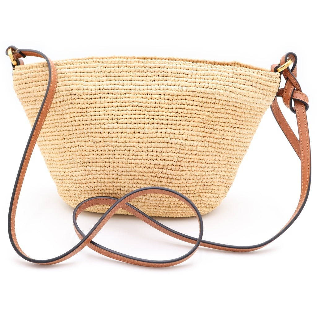 LOEWE(ロエベ) アナグラム スリット ポシェットバッグ ラフィア×レザー ショルダーバッグ かごバッグ ナチュラルタン/ブラウン レディース