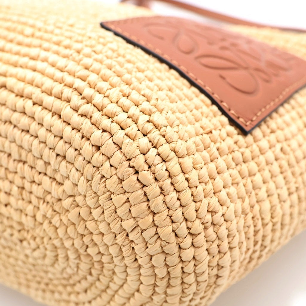 LOEWE(ロエベ) アナグラム スリット ポシェットバッグ ラフィア×レザー ショルダーバッグ かごバッグ ナチュラルタン/ブラウン レディース