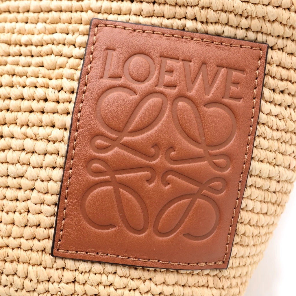 LOEWE(ロエベ) アナグラム スリット ポシェットバッグ ラフィア×レザー ショルダーバッグ かごバッグ ナチュラルタン/ブラウン レディース