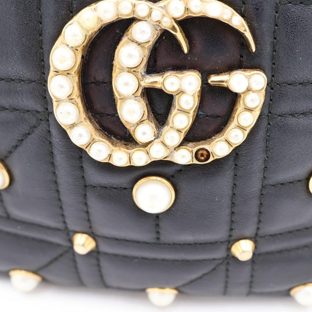 GUCCI(グッチ) GGマーモント パールモチーフ ショルダーバッグ ブラック レザー 447632 ゴールド金具 レディース