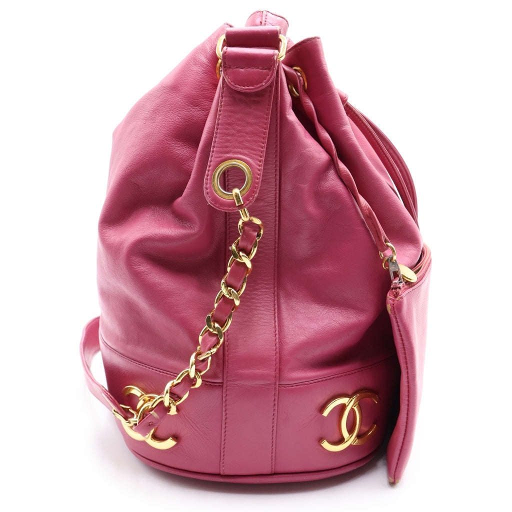CHANEL(シャネル) トリプルココ 巾着バッグ ショルダーバッグ ピンク レザー ゴールド金具 レディース