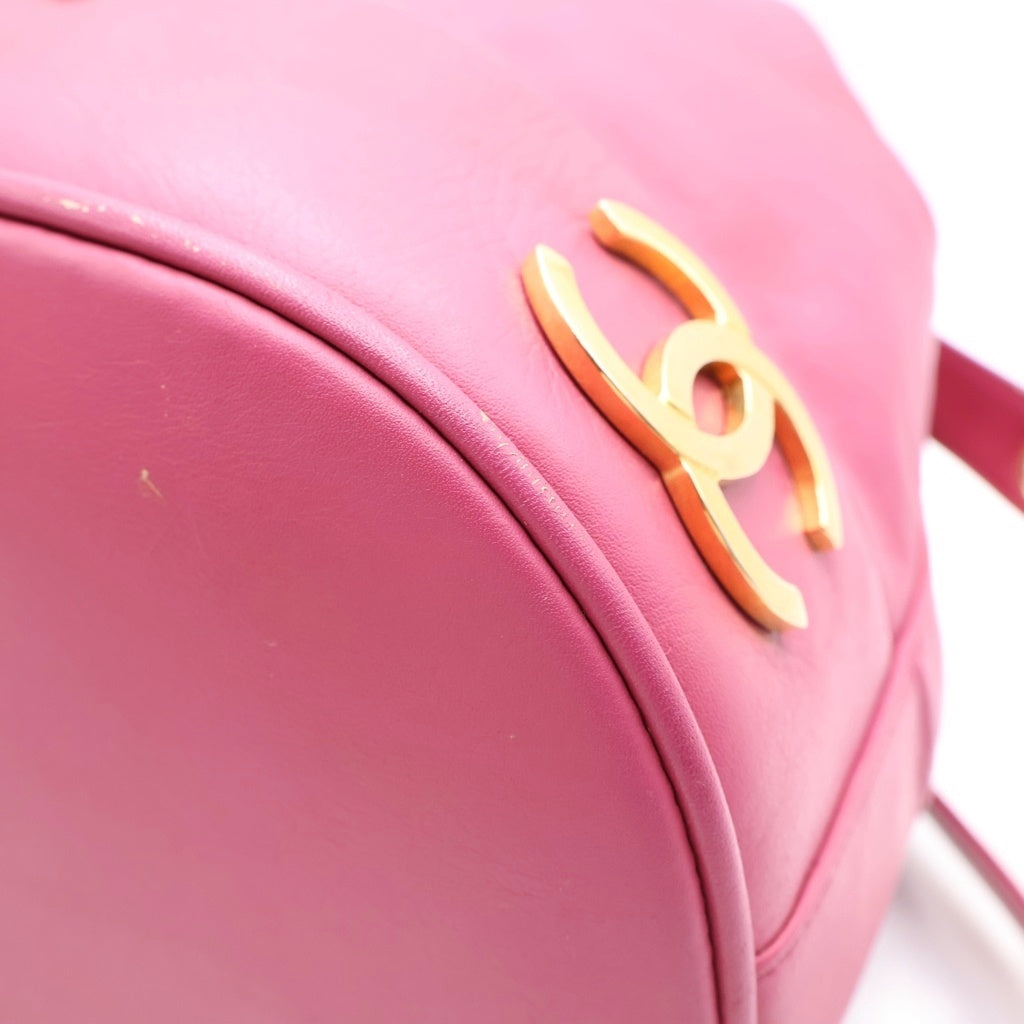 CHANEL(シャネル) トリプルココ 巾着バッグ ショルダーバッグ ピンク レザー ゴールド金具 レディース