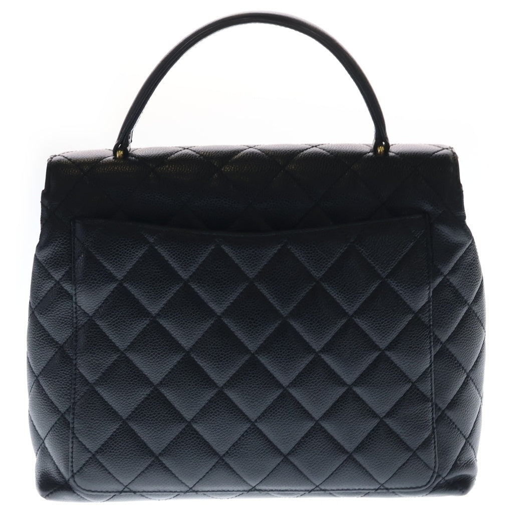 CHANEL(シャネル) マトラッセ ココマーク ターンロック トップハンドル ケリー型 ハンドバッグ ブラック キャビアスキン A12397 ゴールド金具 レディース