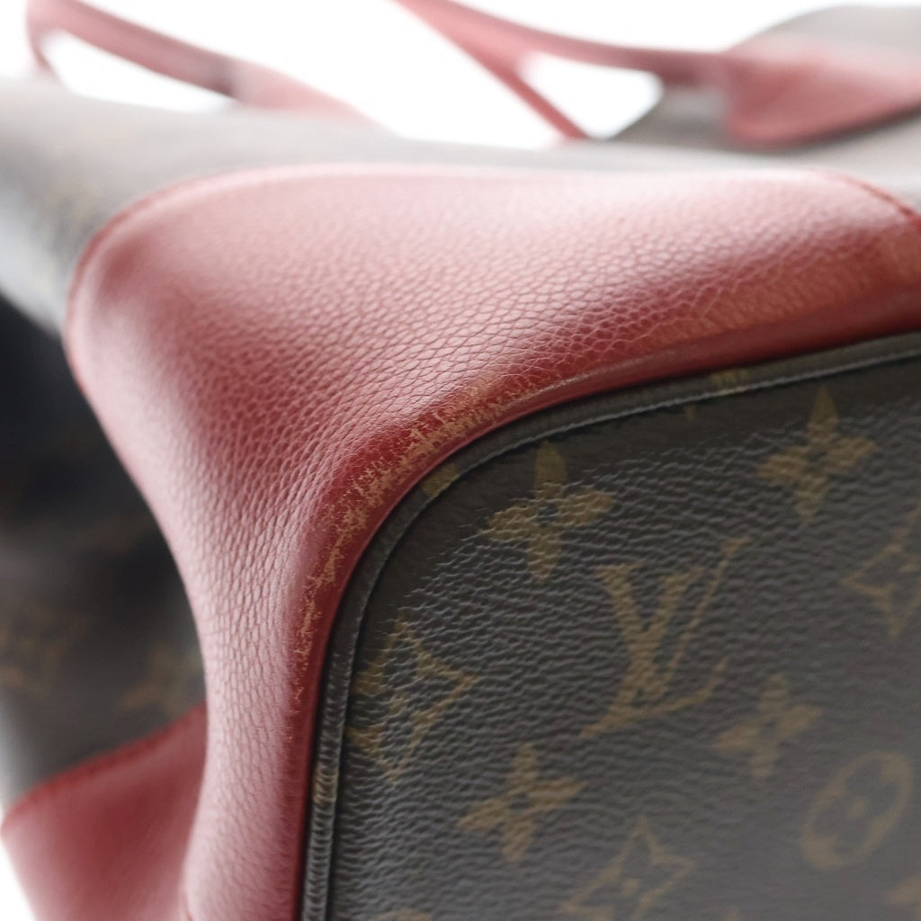 LOUIS VUITTON(ルイヴィトン) モノグラム フランドリン ハンドバッグ トートバッグ ブラウン×レッド レザー×PVC M41596 ゴールド金具 レディース