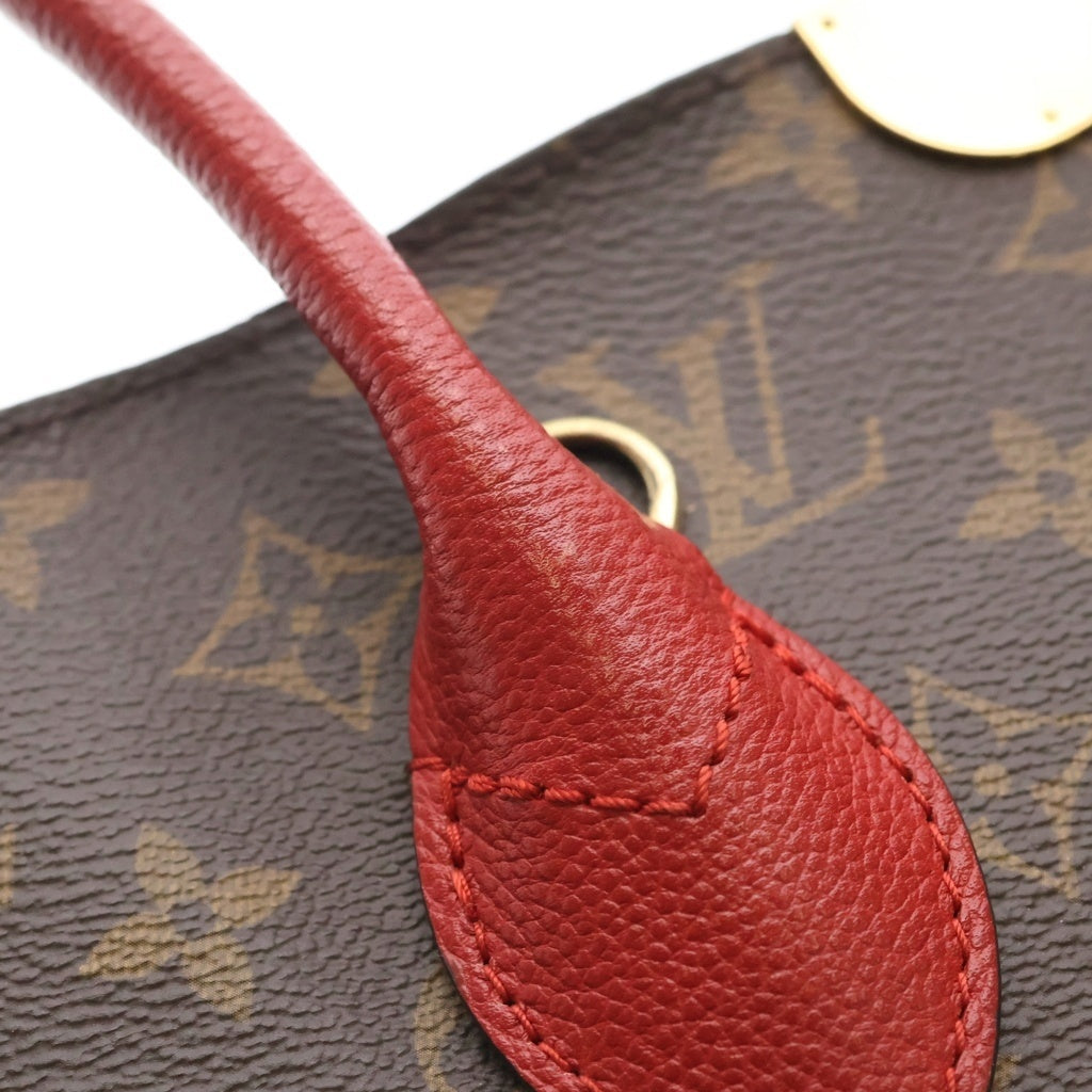 LOUIS VUITTON(ルイヴィトン) モノグラム フランドリン ハンドバッグ トートバッグ ブラウン×レッド レザー×PVC M41596 ゴールド金具 レディース