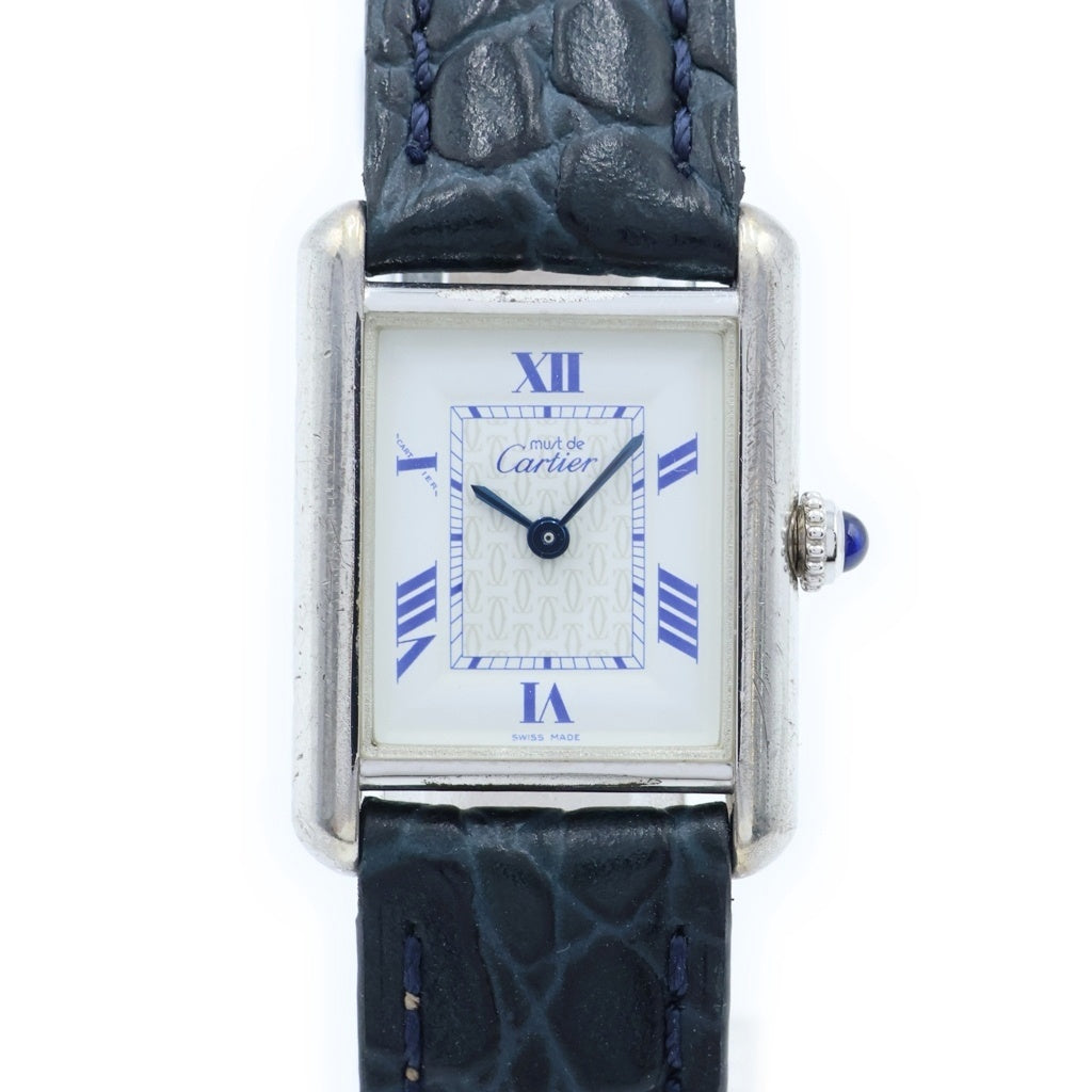 Cartier(カルティエ) マストタンク MM 腕時計 クォーツ 白文字盤 レザー ブラック/シルバー W1014054 レディース