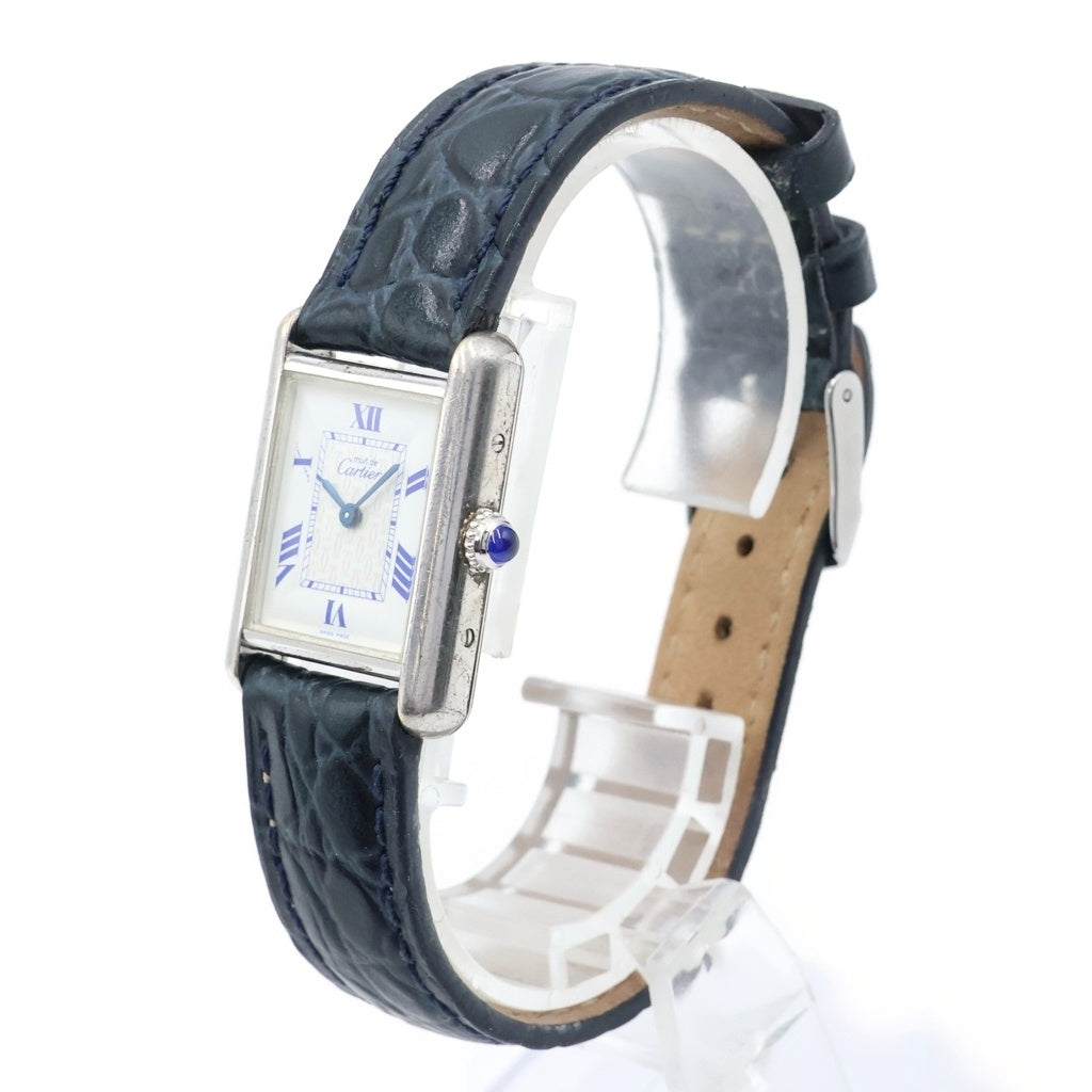 Cartier(カルティエ) マストタンク MM 腕時計 クォーツ 白文字盤 レザー ブラック/シルバー W1014054 レディース