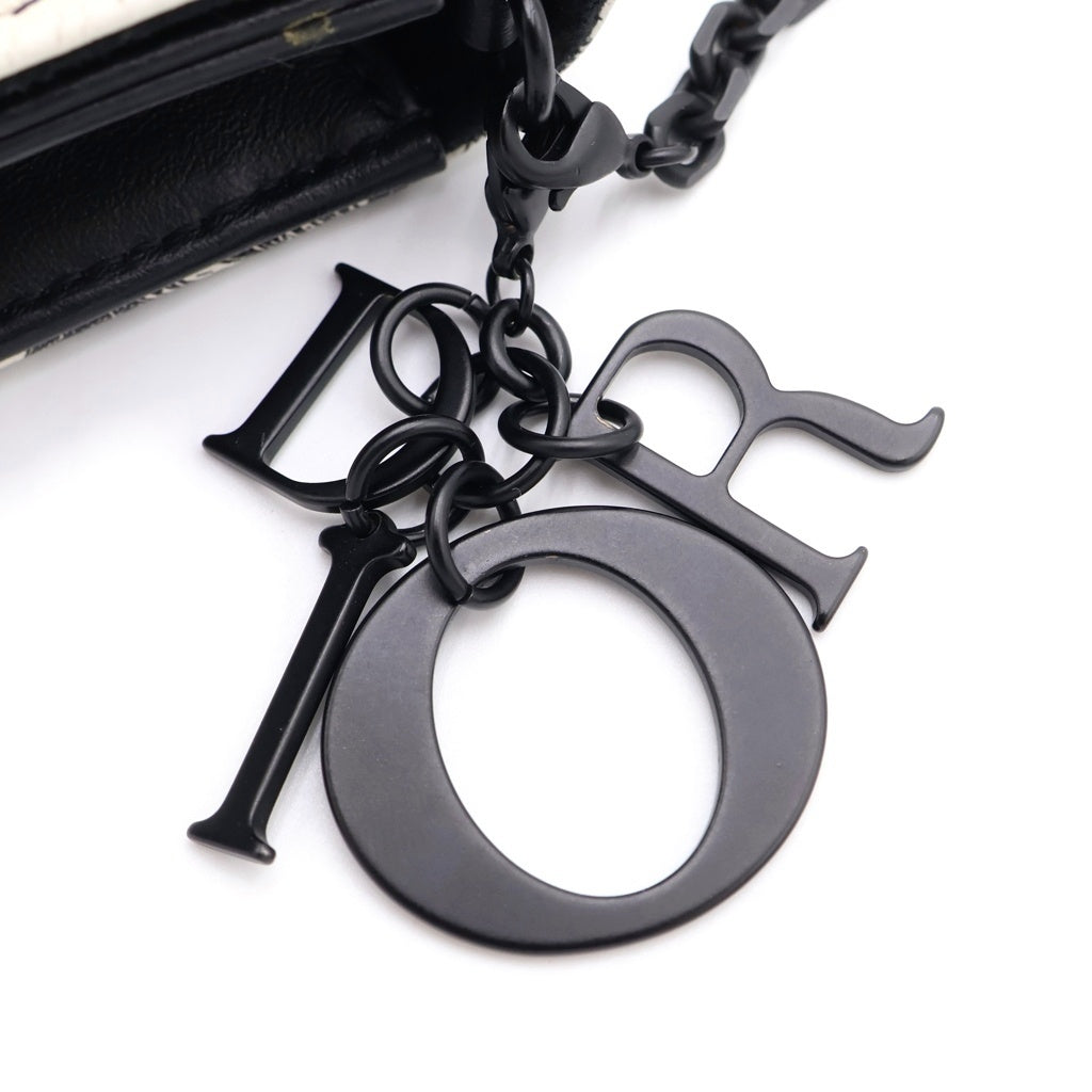 Christian Dior(クリスチャンディオール) トワルドジュイ チェーンウォレット ショルダーバッグ ホワイト×ブラック レザー ブラック金具 レディース
