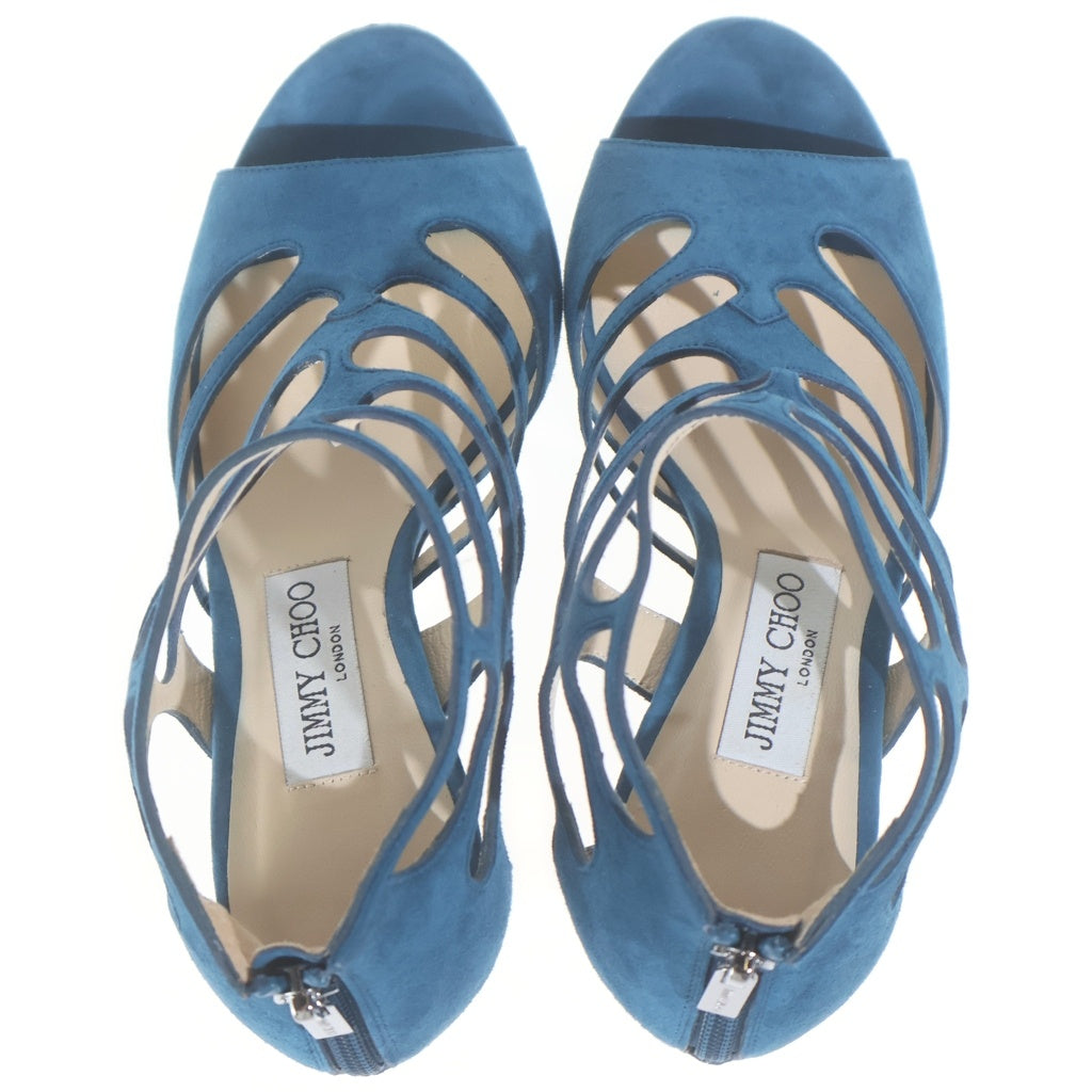JIMMY CHOO(ジミーチュウ) カットアウト レザー オープントゥ ピンヒール サンダル #36.5 ミッドナイトブルー ブルー系 REN85 レディース