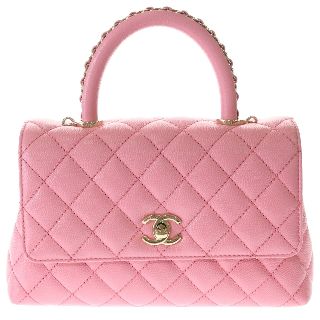 CHANEL(シャネル) マトラッセ ココハンドル24 2WAYハンドバッグ ショルダーバッグ チェーンハンドル ピンク キャビアスキン A92990 ゴールド金具 レディース