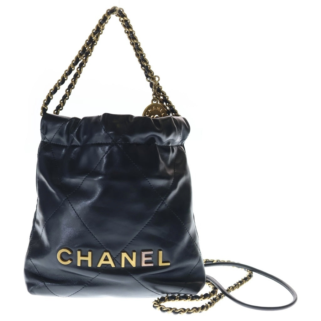 CHANEL(シャネル) シャネル22 ミニ チェーンショルダーバッグ ブラック カーフスキン AS3980 ゴールド金具 レディース