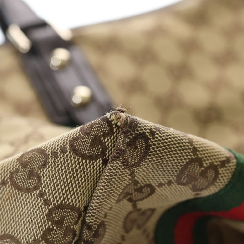 GUCCI(グッチ) GGキャンバス シェリーライン ハンドバッグ トートバッグ ベージュ×ブラウン キャンバス×レザー 137396 ゴールド金具 レディース