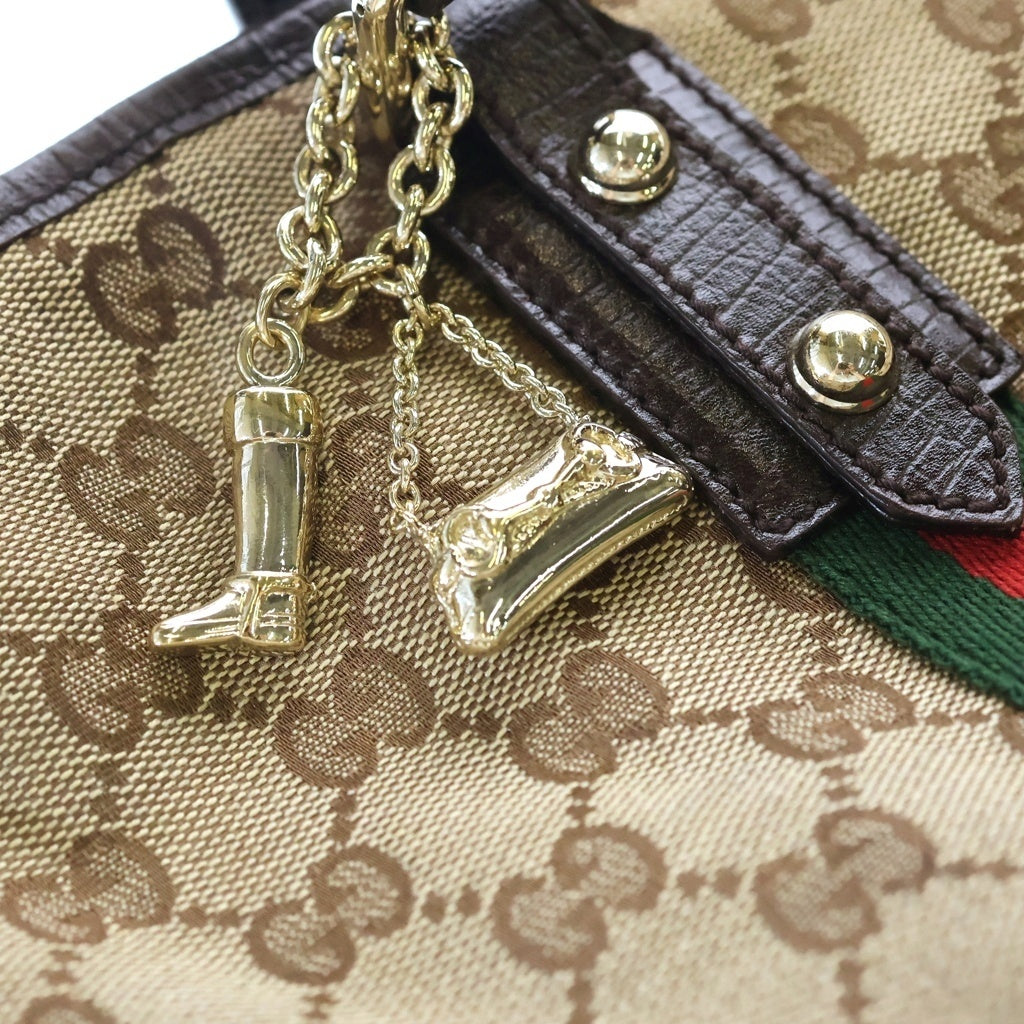 GUCCI(グッチ) GGキャンバス シェリーライン ハンドバッグ トートバッグ ベージュ×ブラウン キャンバス×レザー 137396 ゴールド金具 レディース