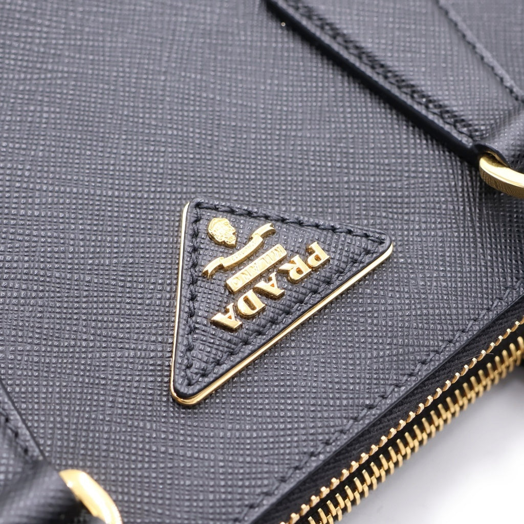 PRADA(プラダ) ガレリア スモール 2WAYハンドバッグ ショルダーバッグ ブラック サフィアーノレザー 1BA896 ゴールド金具 レディース