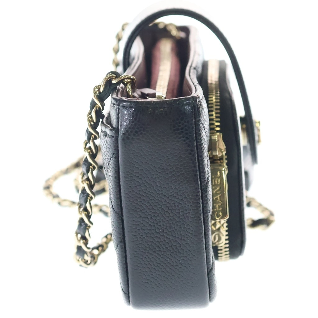 CHANEL(シャネル) マトラッセ フォンケース チェーンショルダーバッグ ミニバッグ ブラック キャビアスキン AP2916 ゴールド金具 レディース