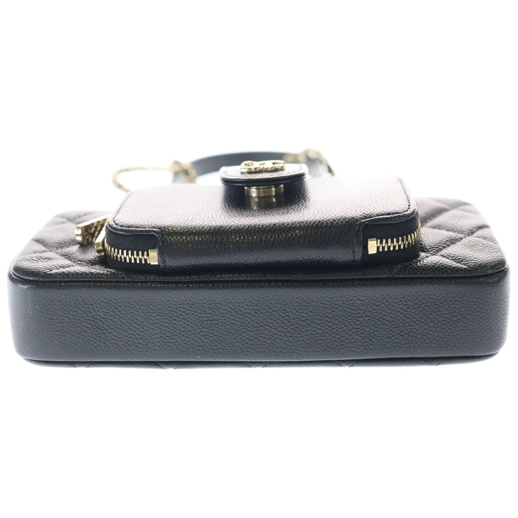 CHANEL(シャネル) マトラッセ フォンケース チェーンショルダーバッグ ミニバッグ ブラック キャビアスキン AP2916 ゴールド金具 レディース