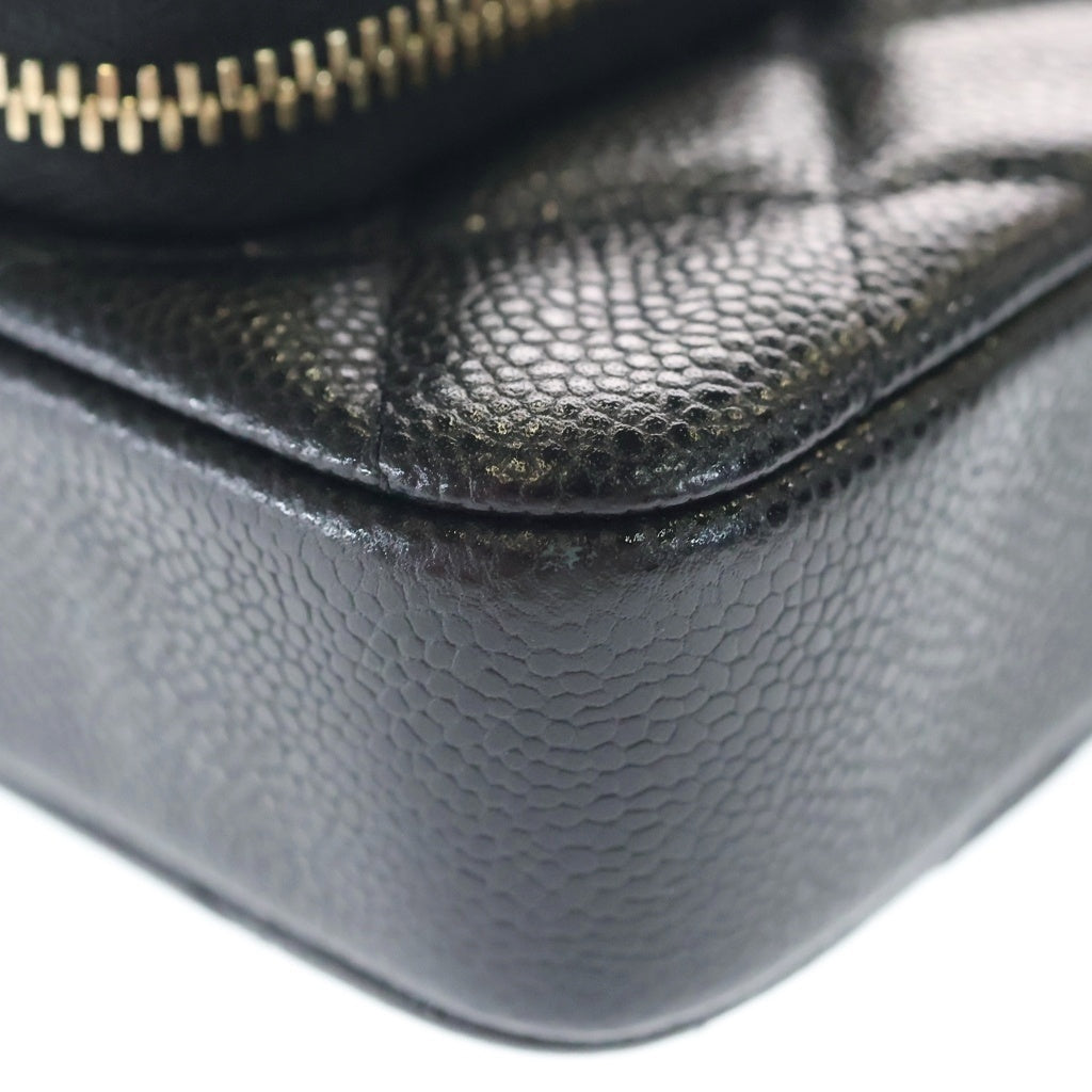 CHANEL(シャネル) マトラッセ フォンケース チェーンショルダーバッグ ミニバッグ ブラック キャビアスキン AP2916 ゴールド金具 レディース