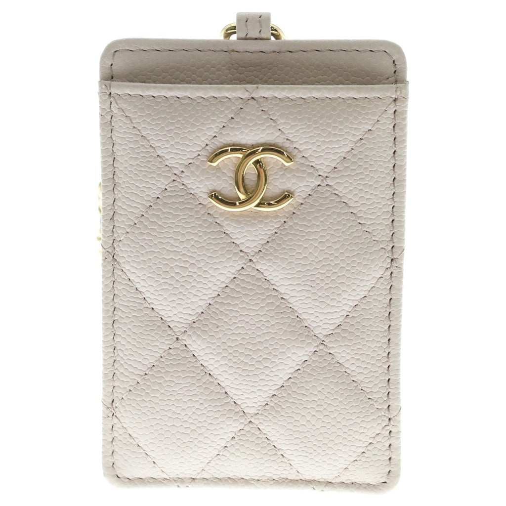 CHANEL(シャネル) ココマーク マトラッセ キャビアスキン ゴールド金具 チェーン カードケース カードホルダー パスケース ベージュ レディース
