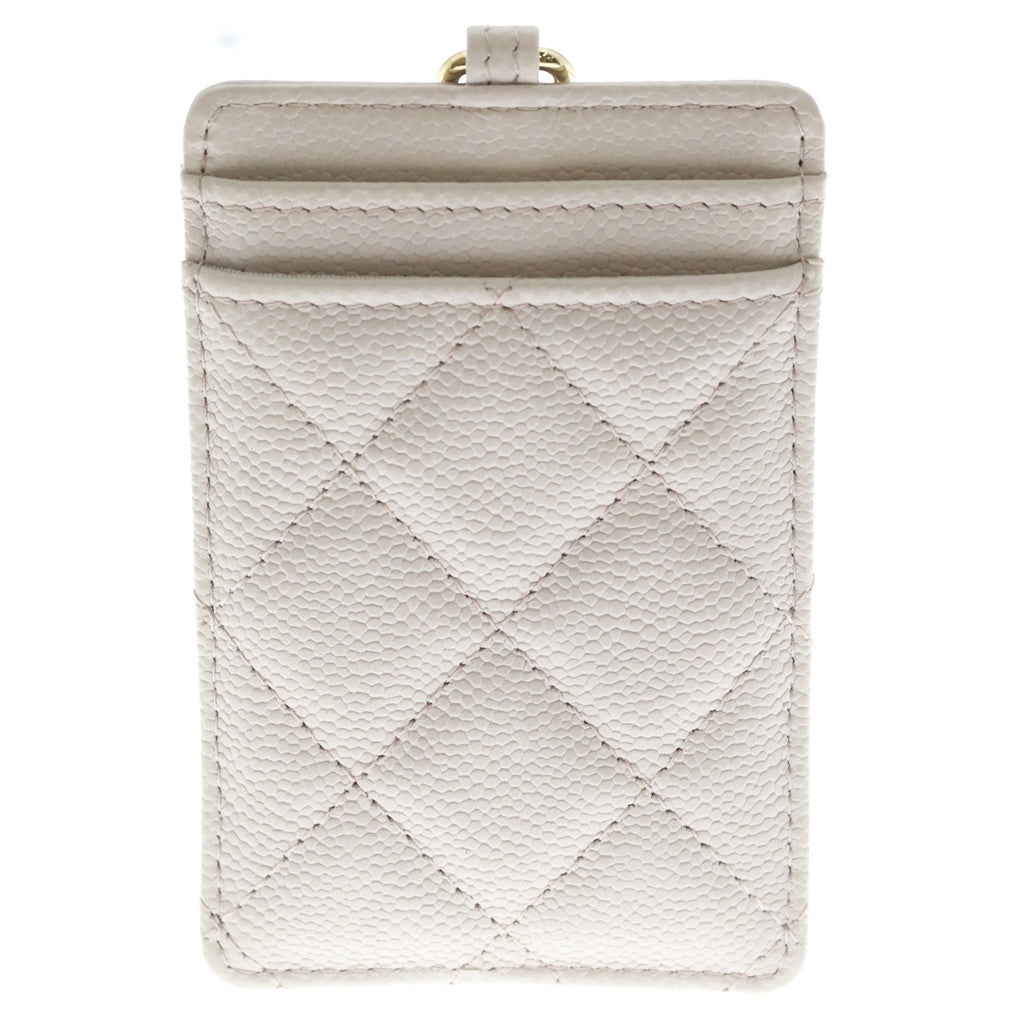 CHANEL(シャネル) ココマーク マトラッセ キャビアスキン ゴールド金具 チェーン カードケース カードホルダー パスケース ベージュ レディース