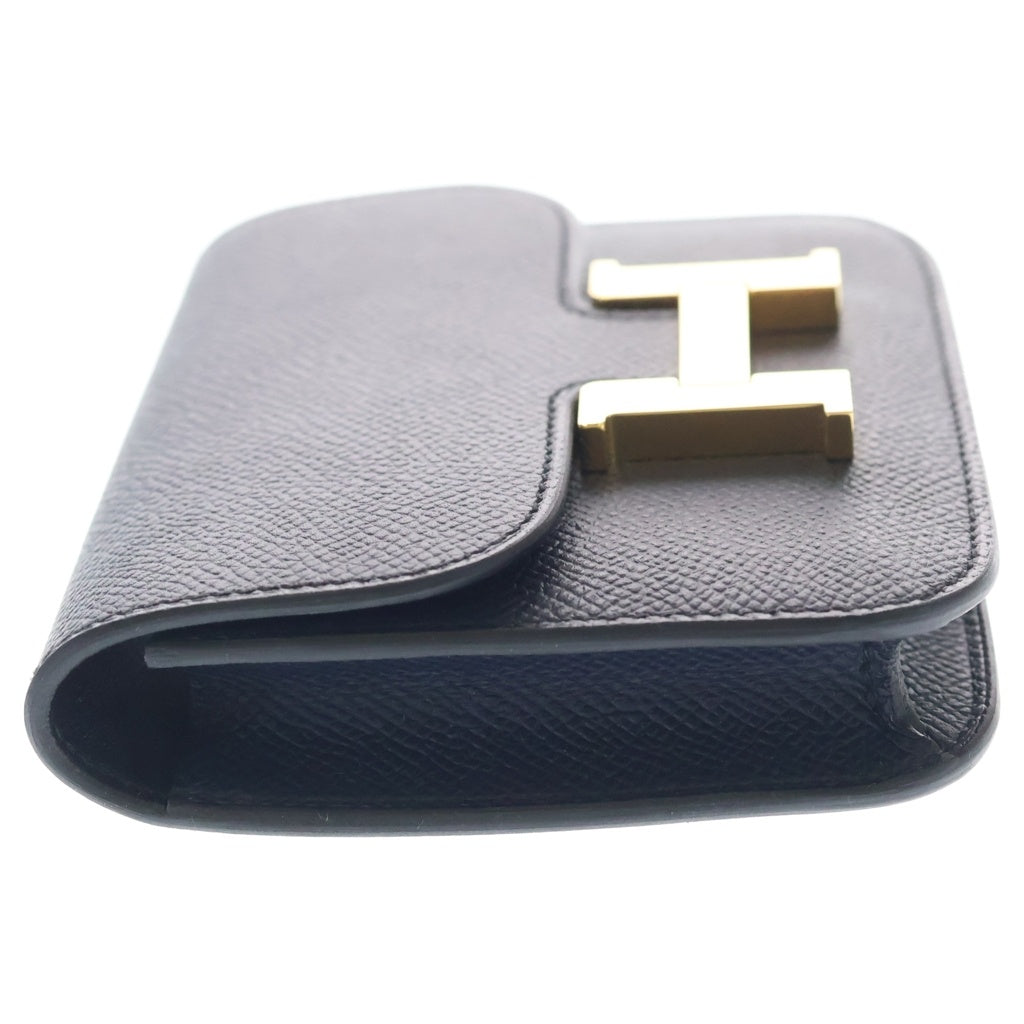 HERMES(エルメス) コンスタンススリム エプソン ゴールド金具 ポーチ 財布 コンパクトウォレット B刻印 ネイビー レディース