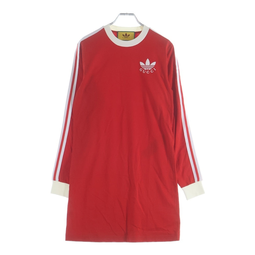 GUCCI(グッチ) ×adidas 22SS RED COTTON LONG SLEEVE TREFOIL DRESS アディダス 長袖コットンワンピース ドレス トレフォイル ロゴ レッド 693537 XJEBS レディース