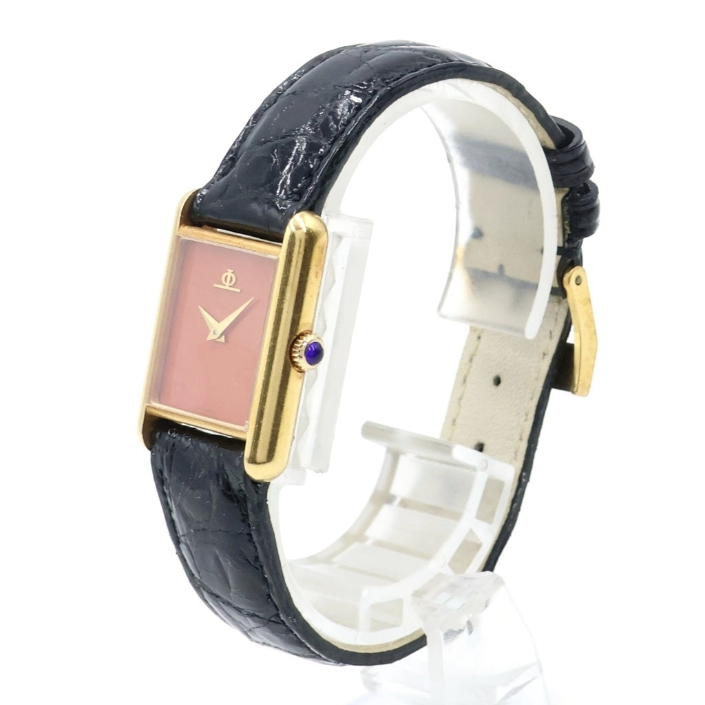 BAUME&MERCIER(ボームアンドメルシェ) レクタン サーモンピンク文字盤 YG×レザー/手巻き イエローゴールド ヴィンテージ 腕時計