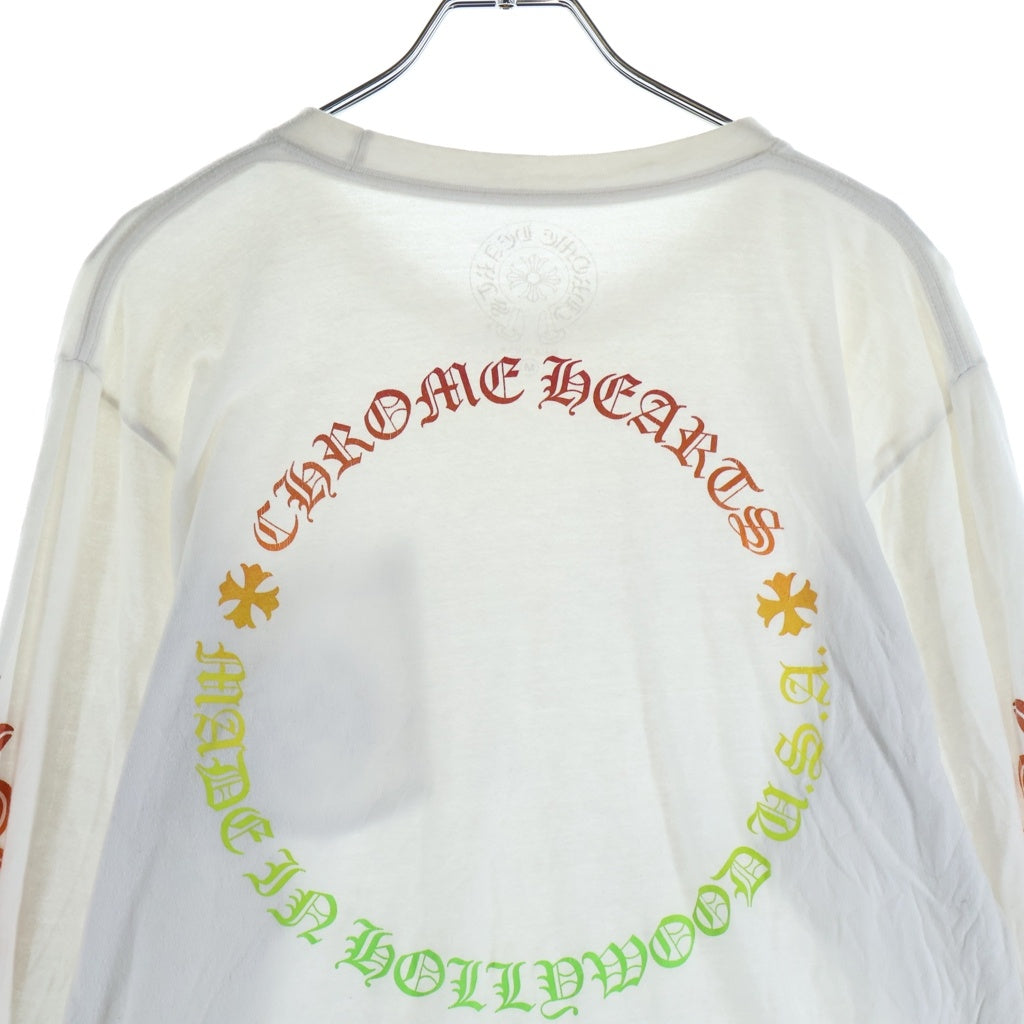 CHROME HEARTS(クロムハーツ) BACK CIRCLE LOGO FLRL L/S TEE バックグラデーション サークルロゴ 袖フローラルプリント長袖Tシャツ カットソー ホワイト レディース