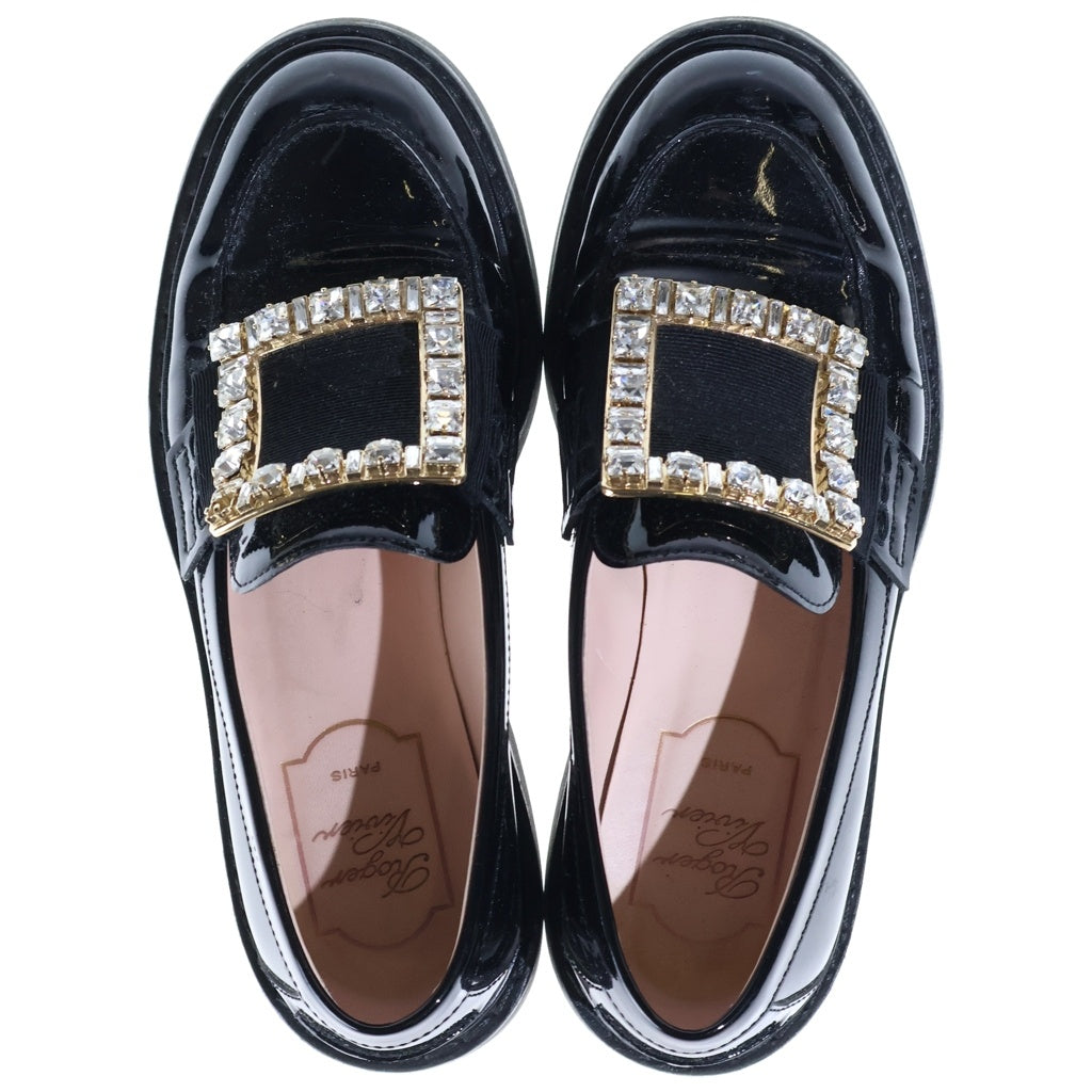 Roger Vivier(ロジェヴィヴィエ) ヴィヴ レンジャー パテントレザー ローファー シューズ 革靴 ストラスバックル ブラック RVW54825880D1PB999 レディース