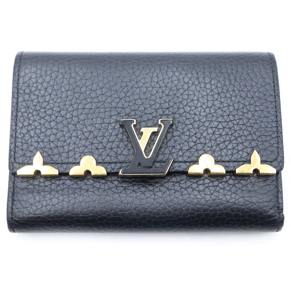 LOUIS VUITTON(ルイヴィトン) ポルトフォイユ・カプシーヌ 三つ折り財布 コンパクトウォレット コインケース ブラック ノワール レザー M82764 ゴールド金具 レディース