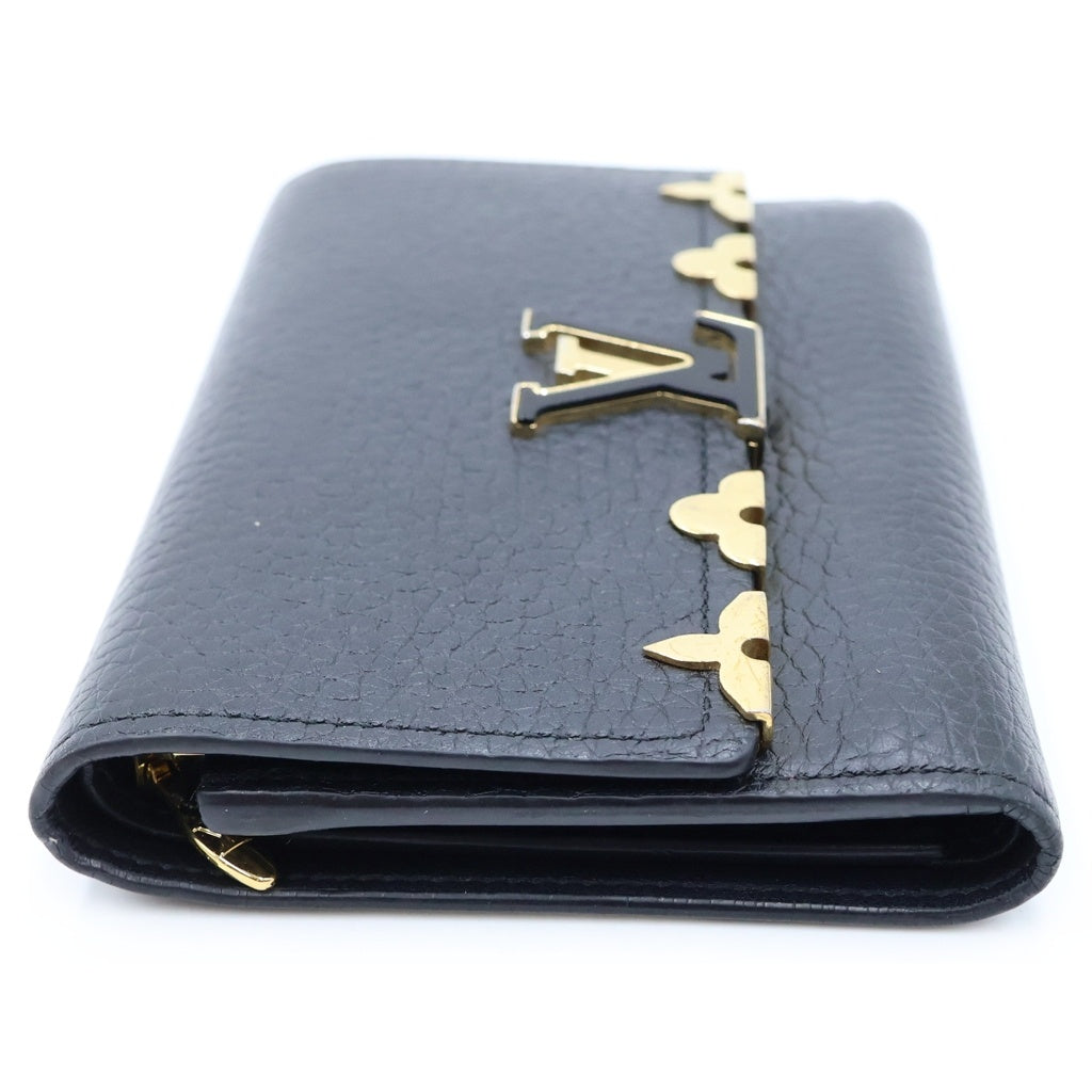 LOUIS VUITTON(ルイヴィトン) ポルトフォイユ・カプシーヌ 三つ折り財布 コンパクトウォレット コインケース ブラック ノワール レザー M82764 ゴールド金具 レディース