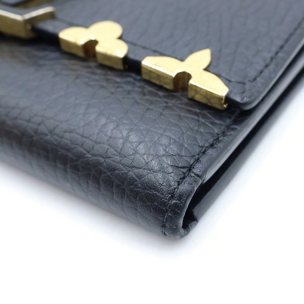 LOUIS VUITTON(ルイヴィトン) ポルトフォイユ・カプシーヌ 三つ折り財布 コンパクトウォレット コインケース ブラック ノワール レザー M82764 ゴールド金具 レディース