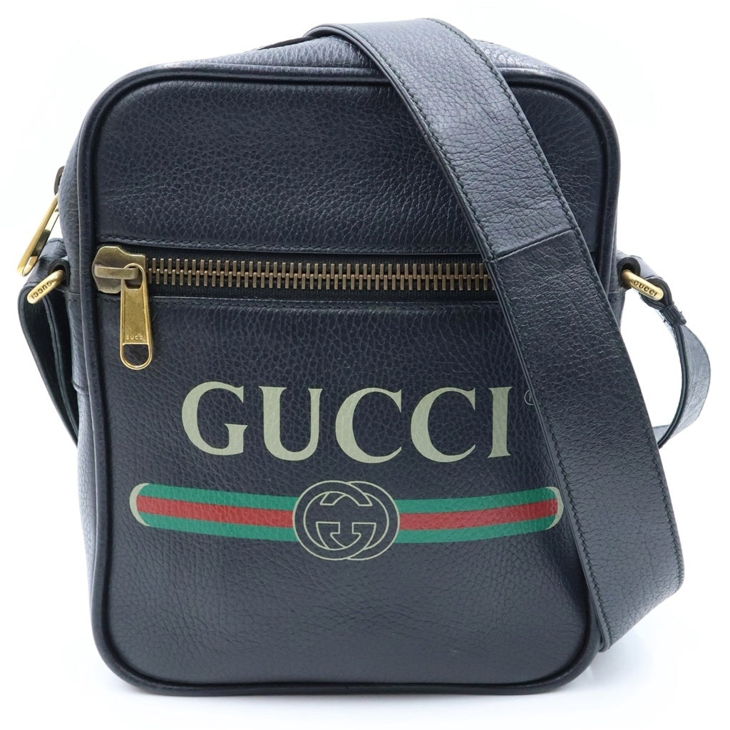 GUCCI(グッチ) グッチ プリント ショルダーバッグ ブラック レザー 523591 レディース