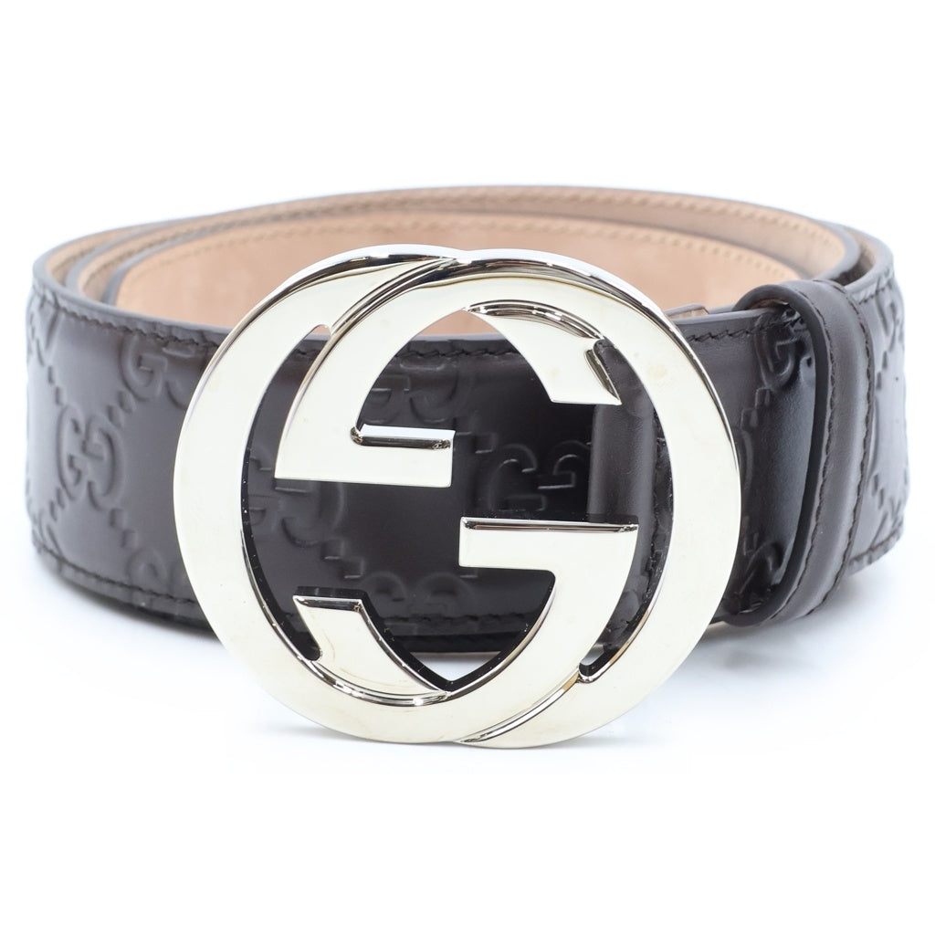 GUCCI(グッチ) グッチシマ インターロッキングG ベルト ブラウン レザー レディース
