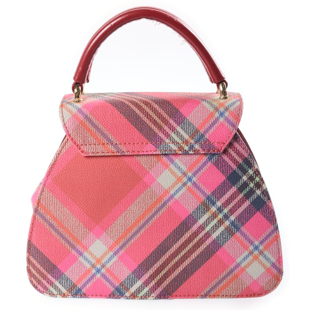 Vivienne Westwood(ヴィヴィアンウエストウッド) オーブロゴ チェック総柄 レザー 2WAY ハンド ショルダー バッグ ゴールド金具 レッド レディース
