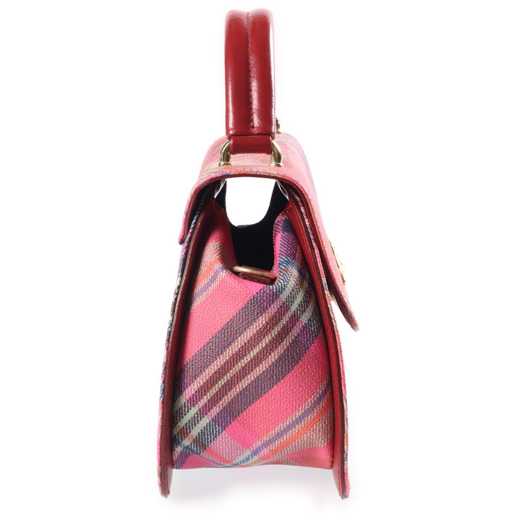 Vivienne Westwood(ヴィヴィアンウエストウッド) オーブロゴ チェック総柄 レザー 2WAY ハンド ショルダー バッグ ゴールド金具 レッド レディース