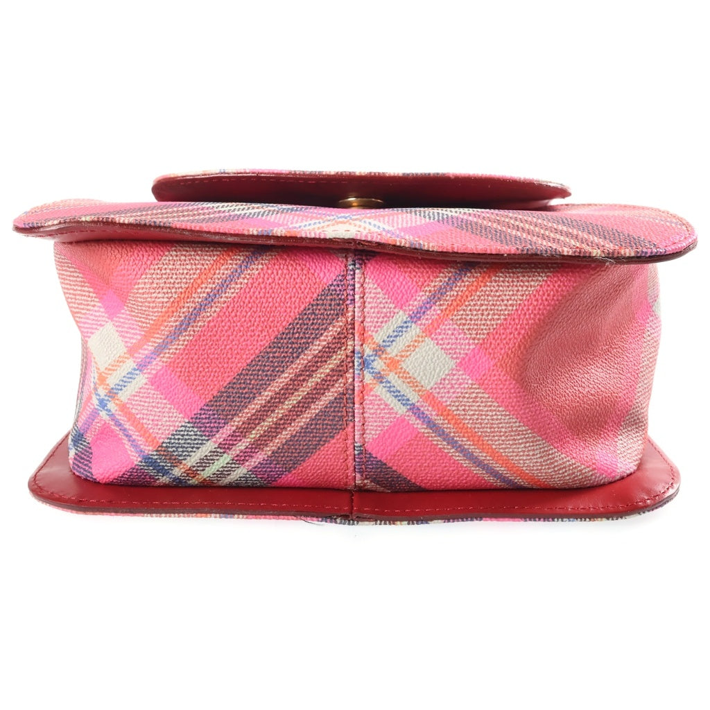 Vivienne Westwood(ヴィヴィアンウエストウッド) オーブロゴ チェック総柄 レザー 2WAY ハンド ショルダー バッグ ゴールド金具 レッド レディース