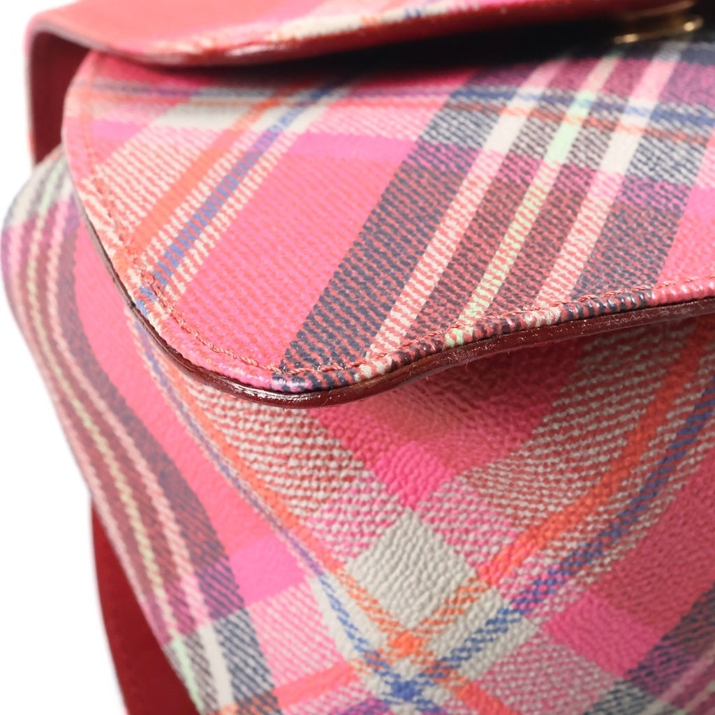 Vivienne Westwood(ヴィヴィアンウエストウッド) オーブロゴ チェック総柄 レザー 2WAY ハンド ショルダー バッグ ゴールド金具 レッド レディース