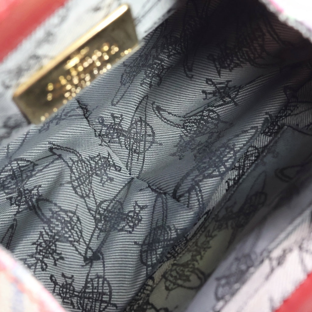 Vivienne Westwood(ヴィヴィアンウエストウッド) オーブロゴ チェック総柄 レザー 2WAY ハンド ショルダー バッグ ゴールド金具 レッド レディース