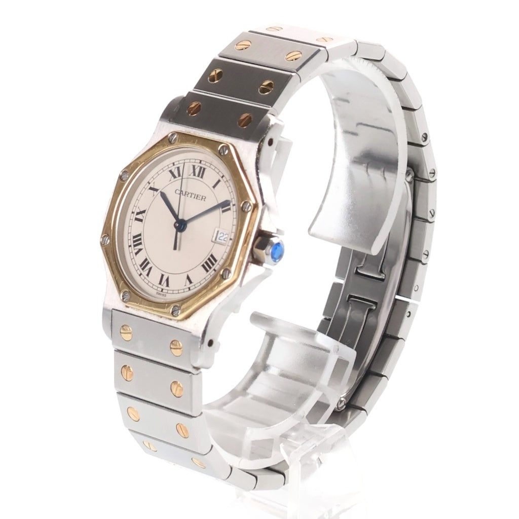 Cartier(カルティエ) サントス オクタゴンLM 白文字盤 ステンレス K18YG クォーツウォッチ 腕時計 シルバー/イエローゴールド W2001583