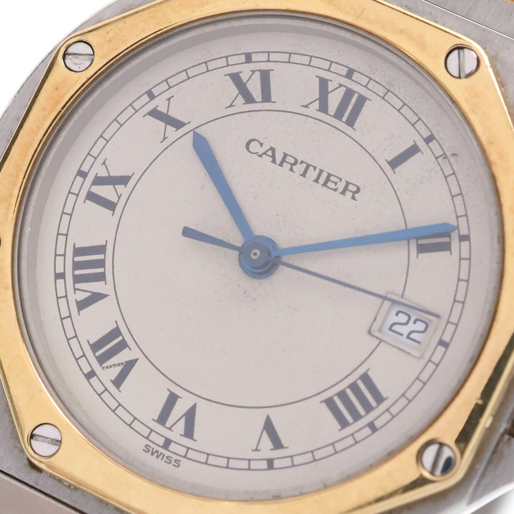 Cartier(カルティエ) サントス オクタゴンLM 白文字盤 ステンレス K18YG クォーツウォッチ 腕時計 シルバー/イエローゴールド W2001583