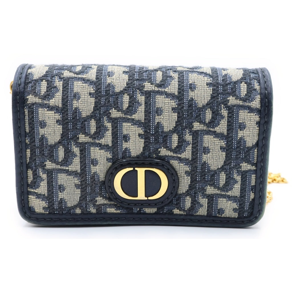 Christian Dior(クリスチャンディオール) オブリーク モンテーニュ ナノ チェーンショルダーバッグ ミニバッグ ネイビー レザー×キャンバス ゴールド金具 レディース