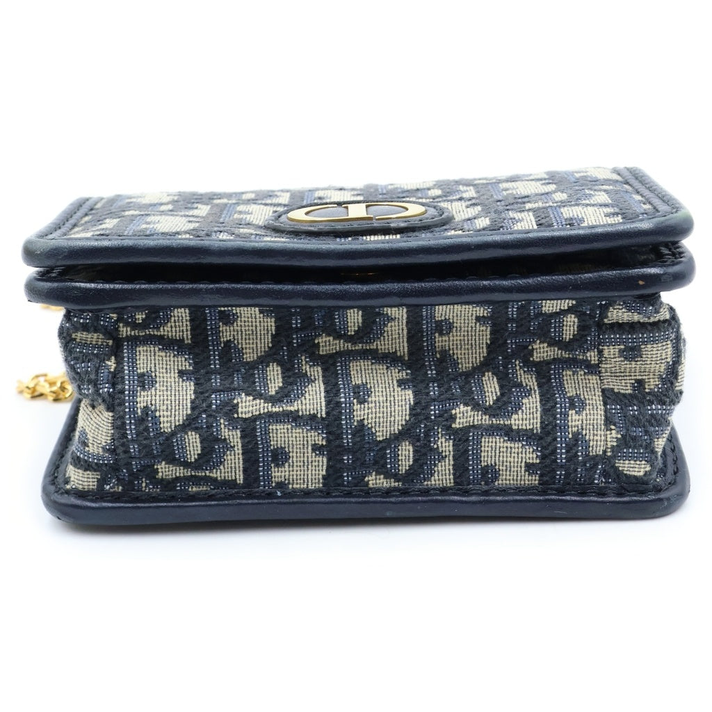 Christian Dior(クリスチャンディオール) オブリーク モンテーニュ ナノ チェーンショルダーバッグ ミニバッグ ネイビー レザー×キャンバス ゴールド金具 レディース