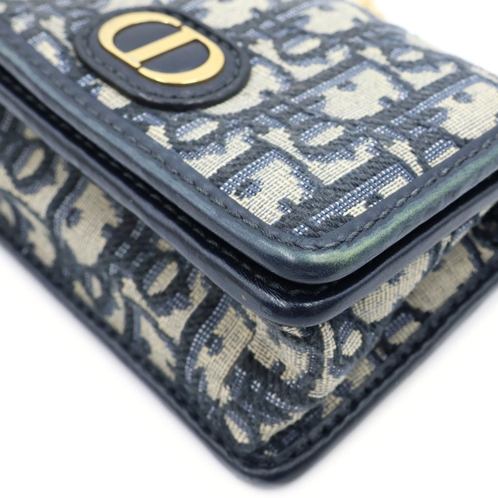 Christian Dior(クリスチャンディオール) オブリーク モンテーニュ ナノ チェーンショルダーバッグ ミニバッグ ネイビー レザー×キャンバス ゴールド金具 レディース