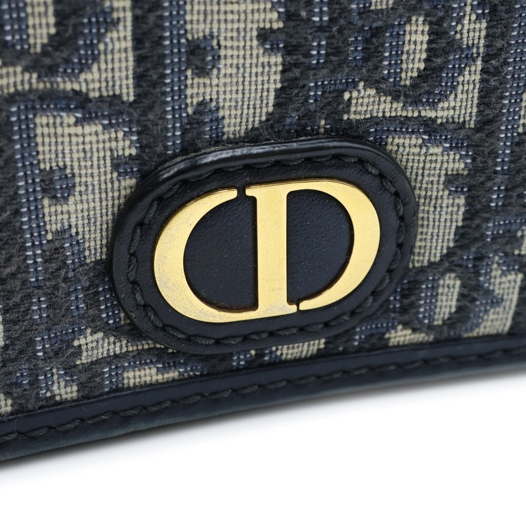 Christian Dior(クリスチャンディオール) オブリーク モンテーニュ ナノ チェーンショルダーバッグ ミニバッグ ネイビー レザー×キャンバス ゴールド金具 レディース