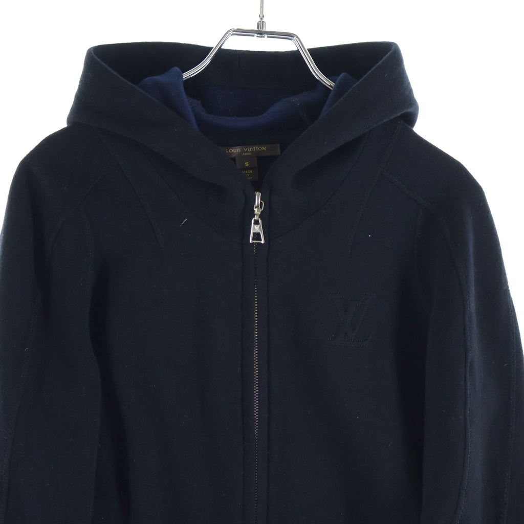 LOUIS VUITTON(ルイヴィトン) LVエンボスロゴ ジップアップ カシミヤ コットン ジップアップパーカー フーディー ブラック レディース