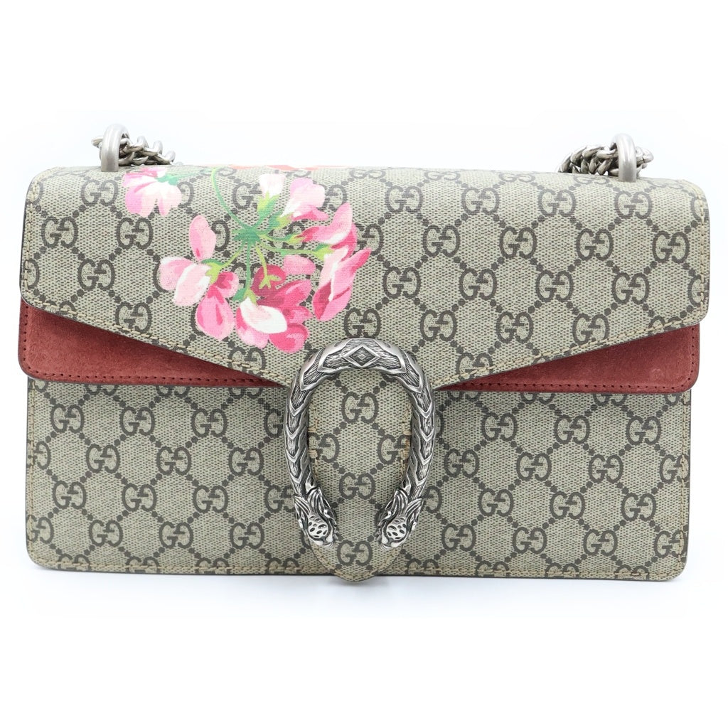 GUCCI(グッチ) ディオニュソス チェーンショルダーバッグ ベージュ×ピンク PVCコーティングキャンバス 400249 シルバー金具 レディース