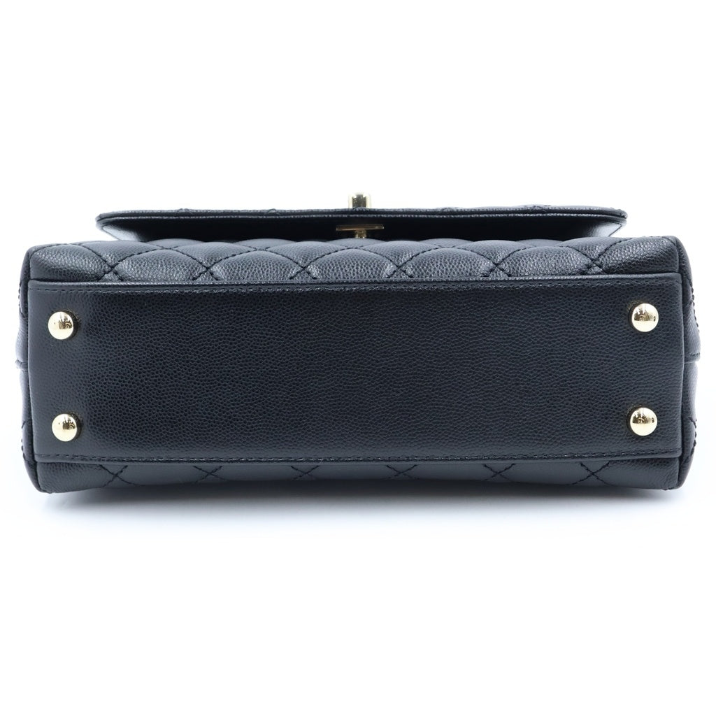 CHANEL(シャネル) トップハンドルXS 2WAYハンドバッグ チェーンショルダーバッグ ブラック キャビアスキン A92990 プレート ゴールド金具 レディース