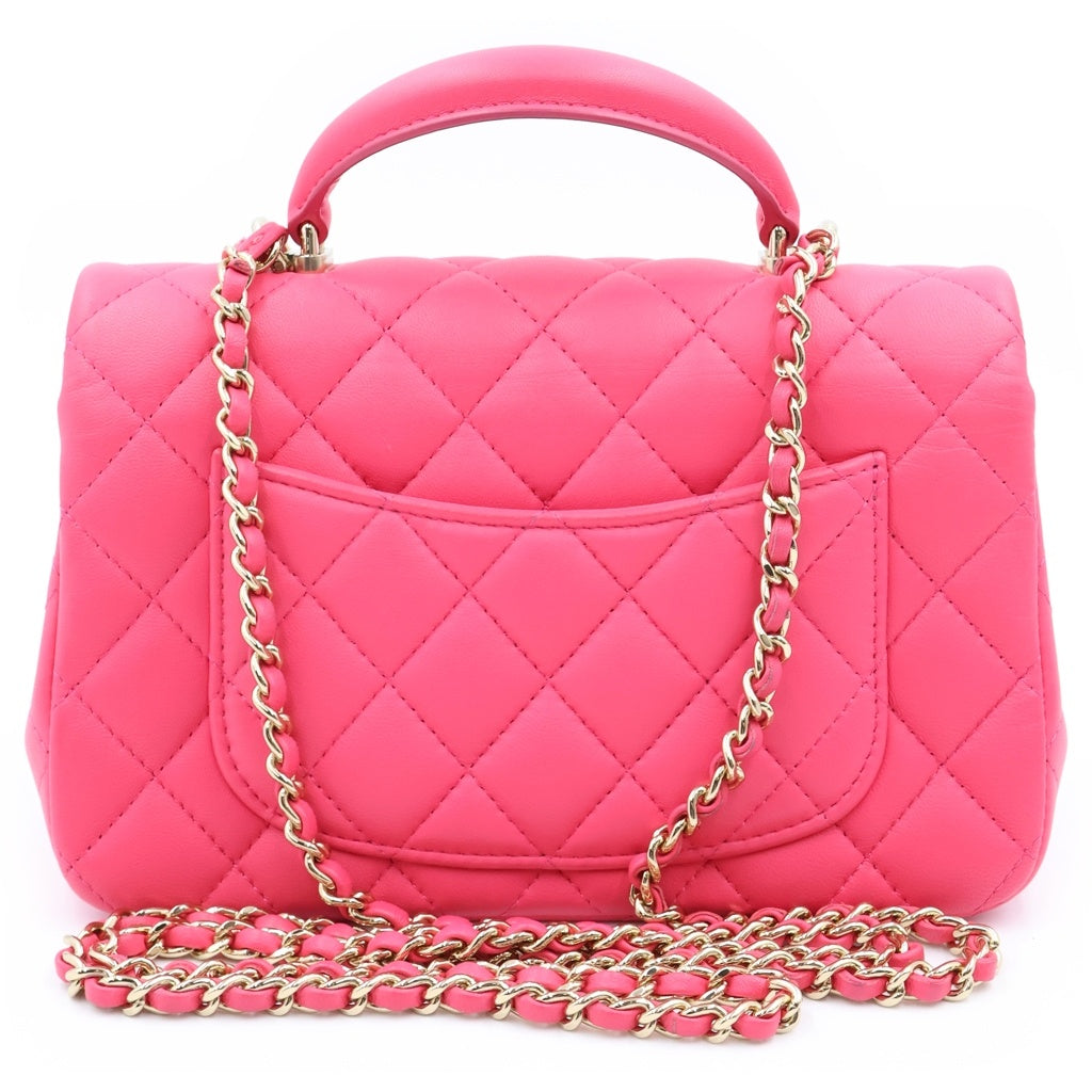 CHANEL(シャネル) マトラッセ トップハンドル ミニフラップバッグ チェーンショルダーバッグ フューシャピンク ラムスキン プレート AS2431 ゴールド金具 レディース